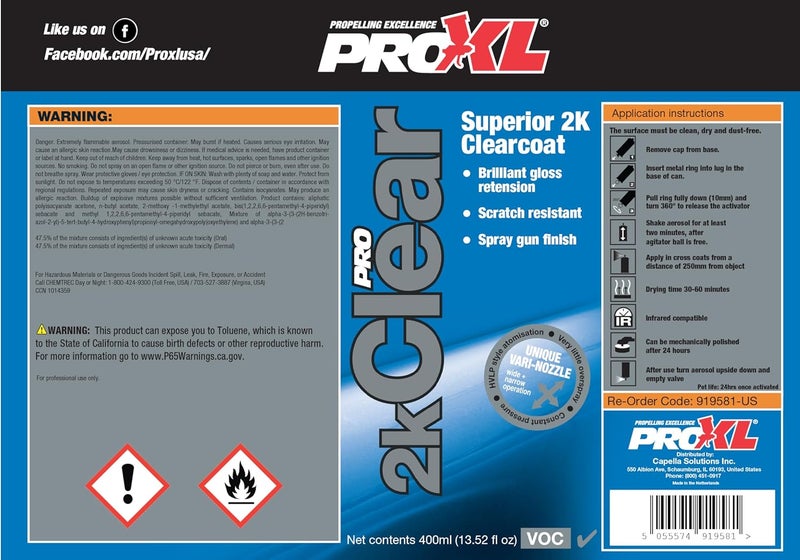 ProXL رذاذ طلاء شفاف 2K - 400 مل | شفاف تمامًا، لمسة نهائية لامعة عالية | تطبيق سهل | مقاوم للخدوش والمواد الكيميائية من أجل المتانة | يمكن تلميعه بعد 24 ساعة | فوهة متغيرة مرفقة - Image 2